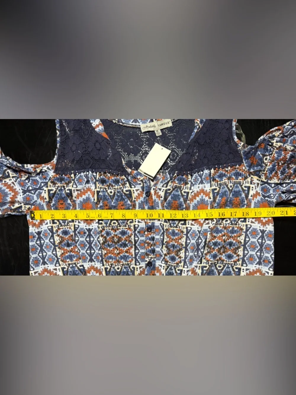 Absolutely Famous Women's Geometric Print Shirt - Blue and Orange - Picture 6 of 8